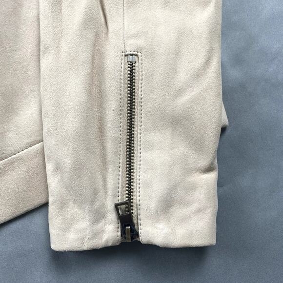Madewell Jacket Women Size 10 Beige Suede Moto Zip Up Crop 90s NWT FLAW NO887 - Picture 9 of 16